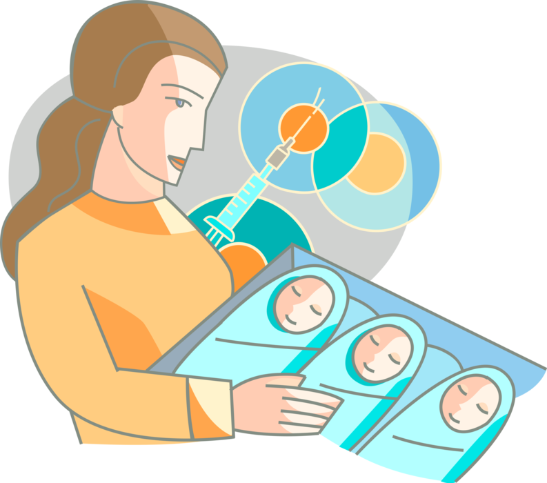 Vector Illustration of In Vitro Fertilisation Reproduction Laboratory Produces Pregnancy with Newborn Infant Babies