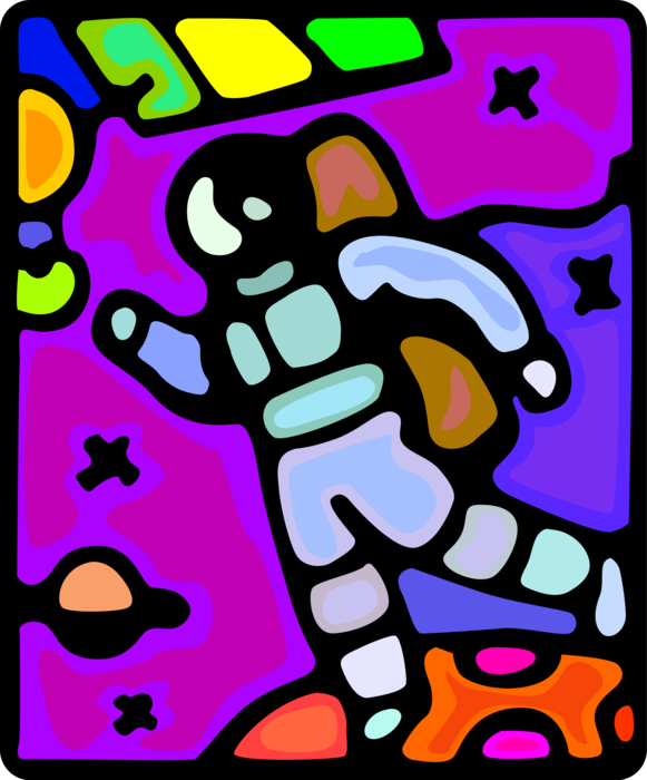 Vector Illustration of Space Astronaut Explorer in Spacesuit Walks on Planet Surface in Extraterrestrial Excursion
