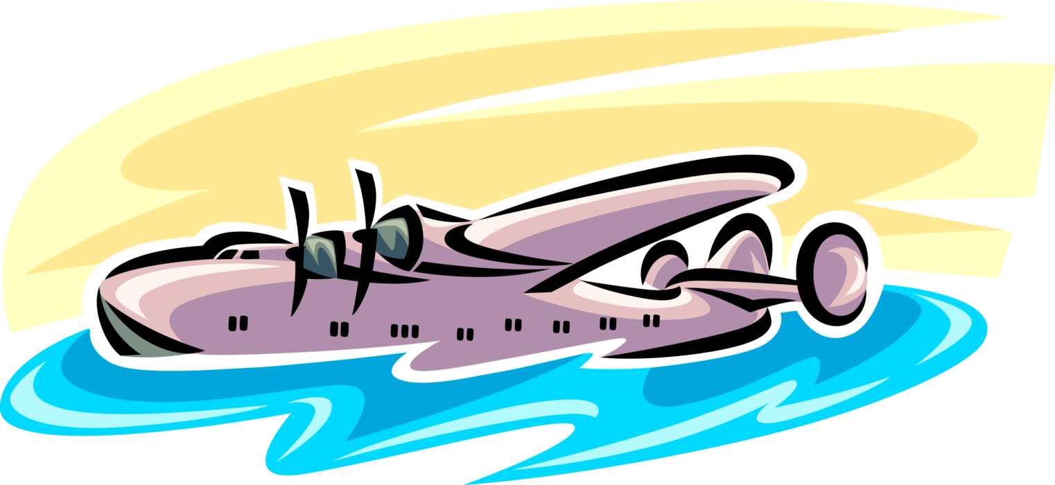 Vector Illustration of Floatplane or Float Plane Seaplane with Buoyancy Lands on Water