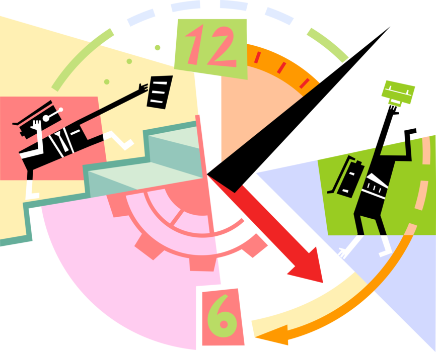 Vector Illustration of Business Office Workers Enslaved by Time and Never Ending Cycle of Work