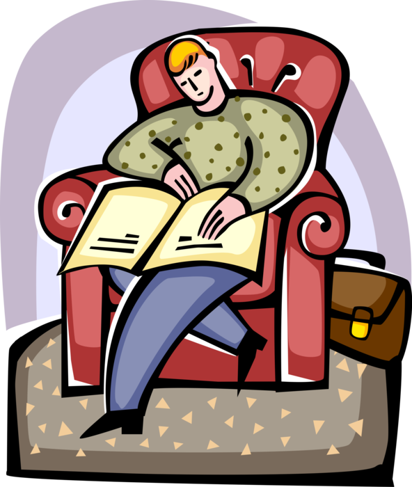 Vector Illustration of School Student Works on School Project Homework in Living Room Chair 