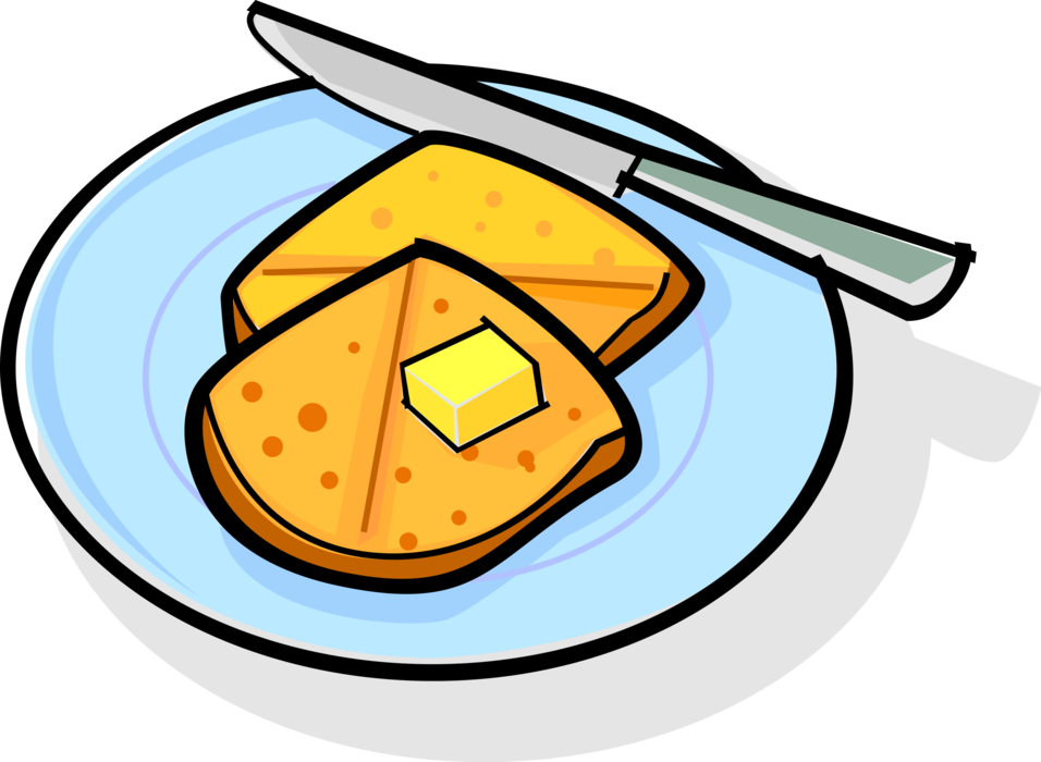 Vector Illustration of Slices of Toast with Butter and Knife on Plate
