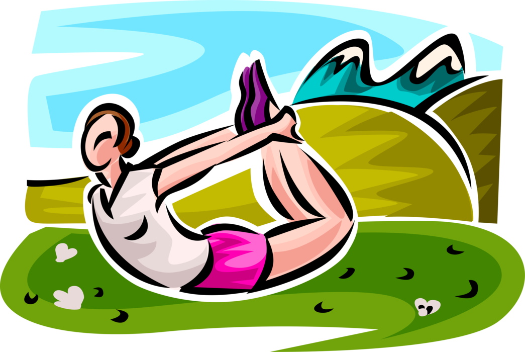Vector Illustration of Physical Fitness Exercise Workout Stretching in Natural Environment