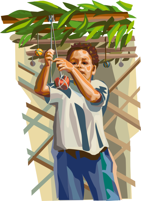 Vector Illustration of Preparation of Sukkah Temporary Harvest Hut for Week-Long Feast of Tabernacles