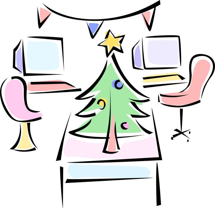 Vector Illustration of Festive Season Office Party with Christmas Tree