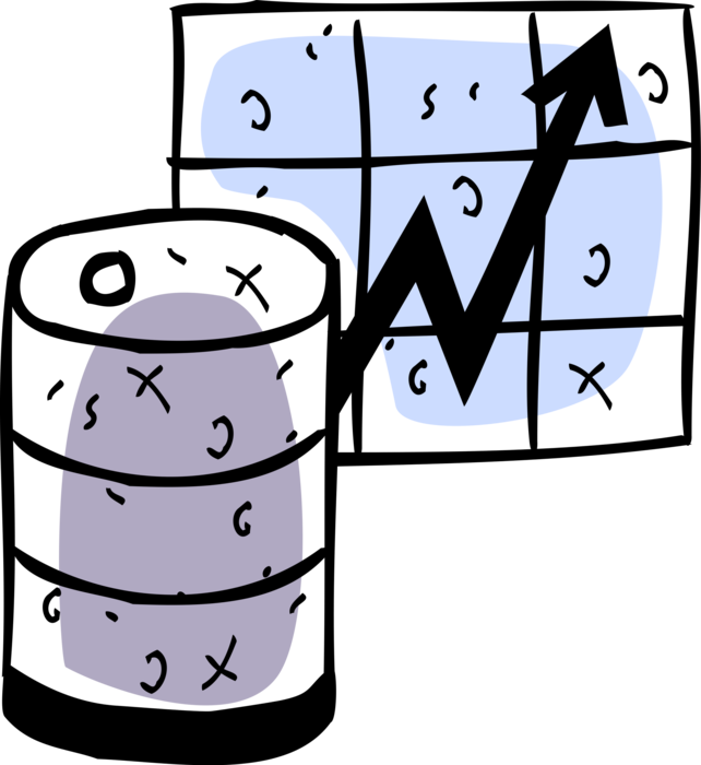 Vector Illustration of Fossil Fuel Petroleum Crude Oil Drum Barrel Price Rises with Chart Arrow