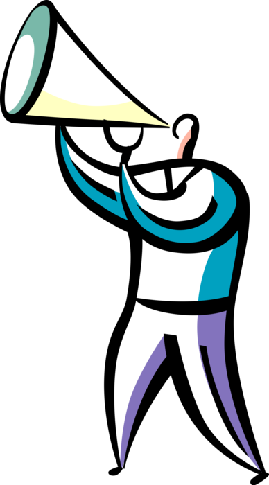 Vector Illustration of Businessman Broadcasts Important Announcement with Megaphone or Bullhorn to Amplify Voice