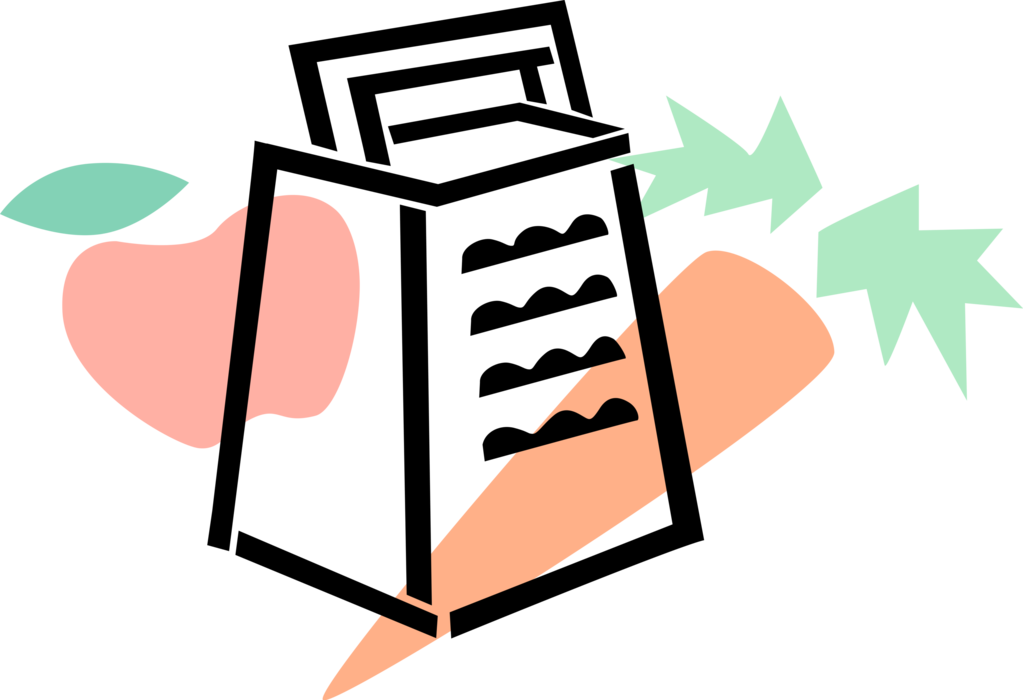 Vector Illustration of Kitchen Kitchenware Utensil Food Grater or Shredder with Apple Fruit and Vegetable Carrot