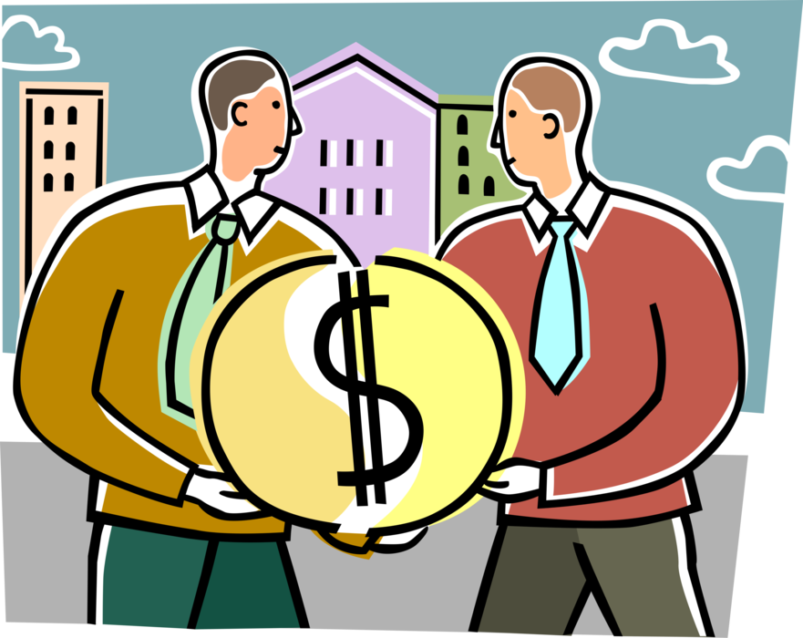 Vector Illustration of Businessmen Share Cash Money Performance Bonus for Meeting Business Sales Targets