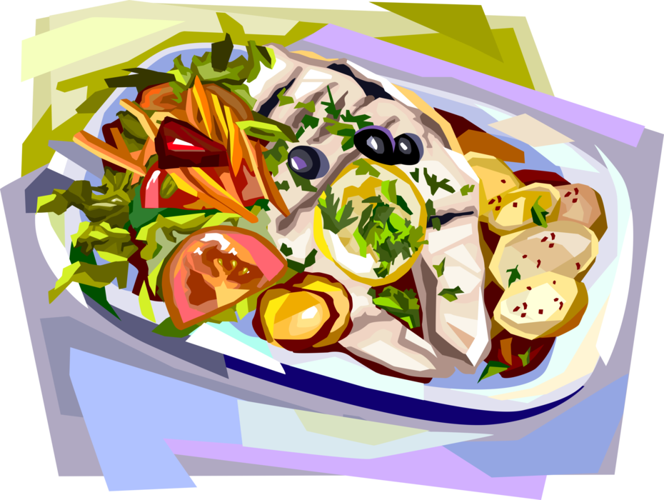 Vector Illustration of Portuguese Cuisine Codfish Meal, Portugal