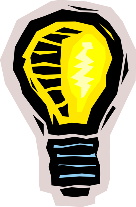 Vector Illustration of Electric Light Bulb Symbol of Invention, Innovation, Inspiration and Good Ideas