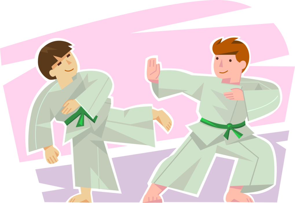 Vector Illustration of Martial Arts Artist Performing Flying Side Karate Kick