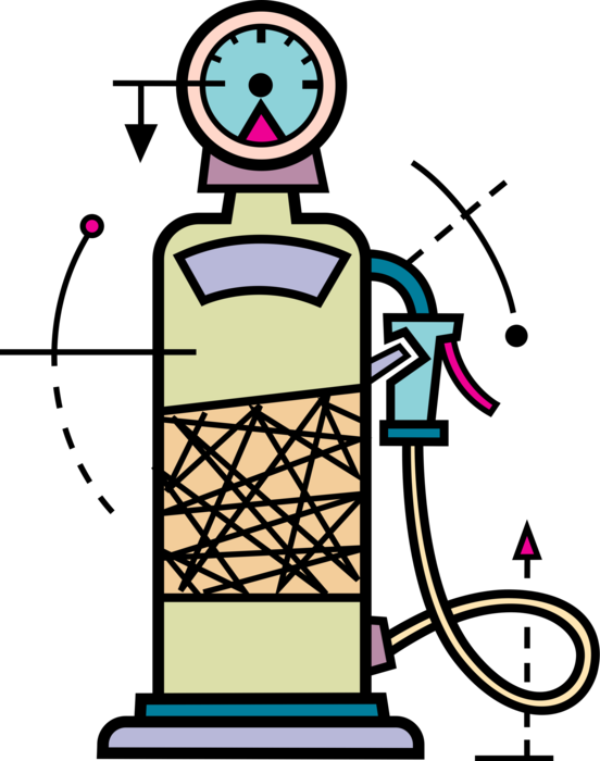 Vector Illustration of Gasoline Petroleum Fossil Fuel Service Station Gas Pump and Hose