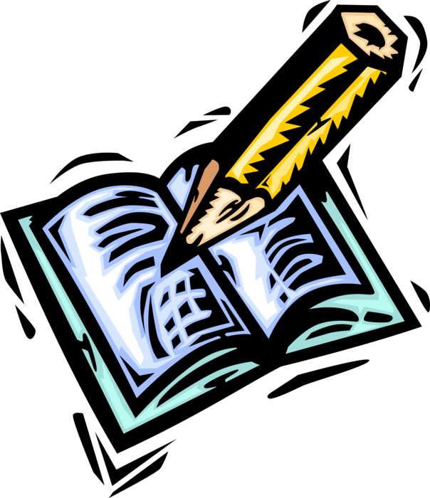 Vector Illustration of Writing Instrument Pencil Writes in Notebook Book 