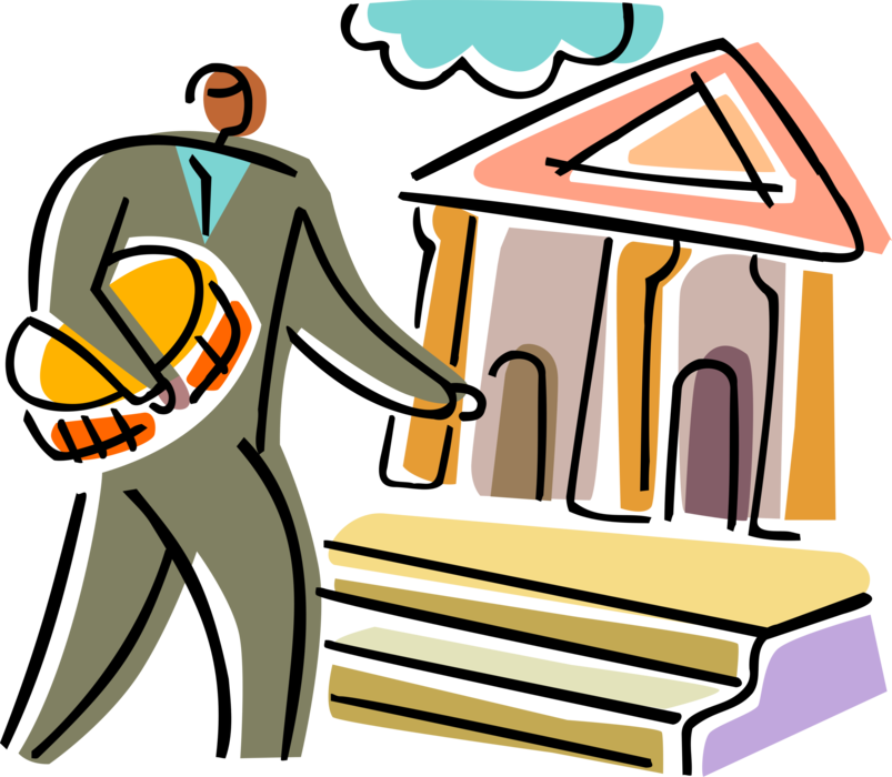 Vector Illustration of Businessman Deposits Cash Money Financial Investment in Bank
