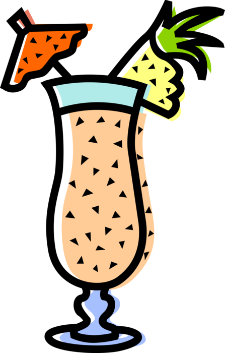 Vector Illustration of Alcohol Beverage Pina Colada Rum Cocktail Drink with Pineapple Slice and Umbrella