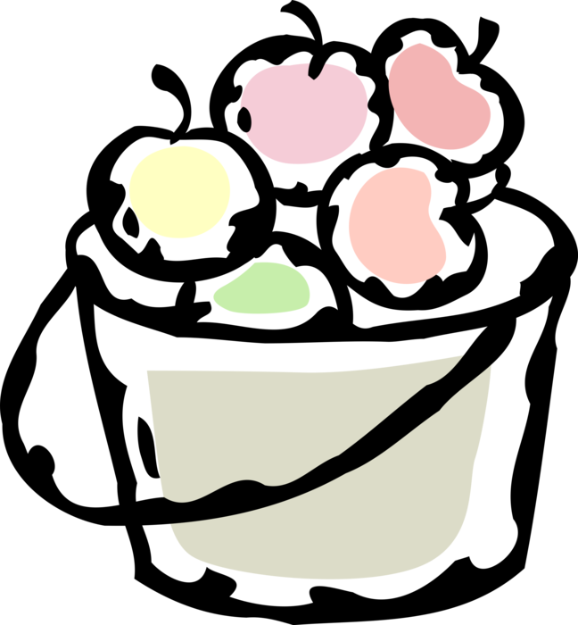 Vector Illustration of Wicker Basket of Pomaceous Food Fruit Apples