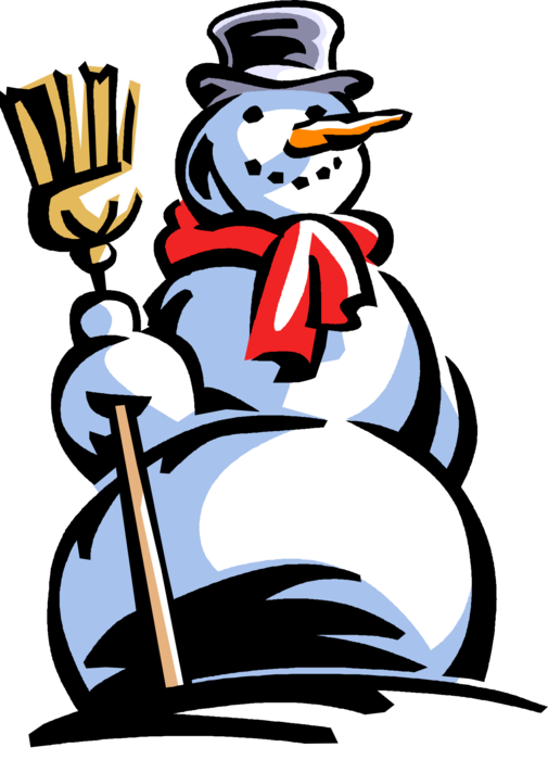 Vector Illustration of Snowman Anthropomorphic Snow Sculpture with Carrot Nose