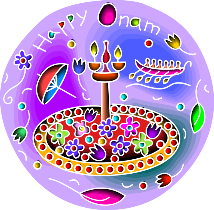 Vector Illustration of Happy Onam Hindu Cultural Festival Celebration in Kerala, India