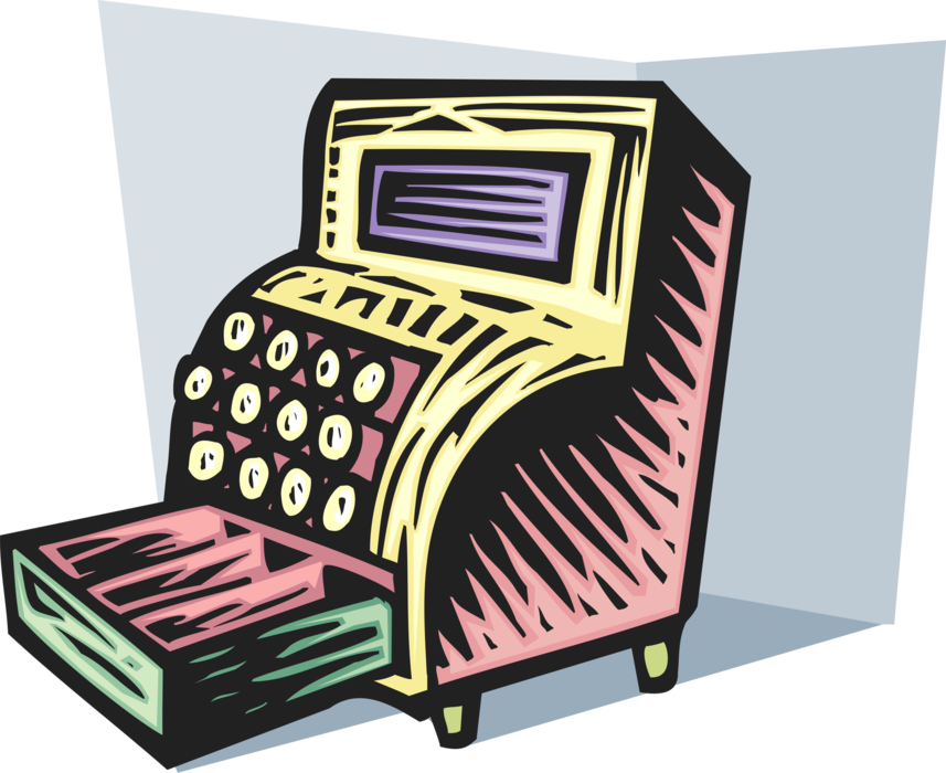 Vector Illustration of Cash Register for Registering and Calculating Retail Sales Transactions