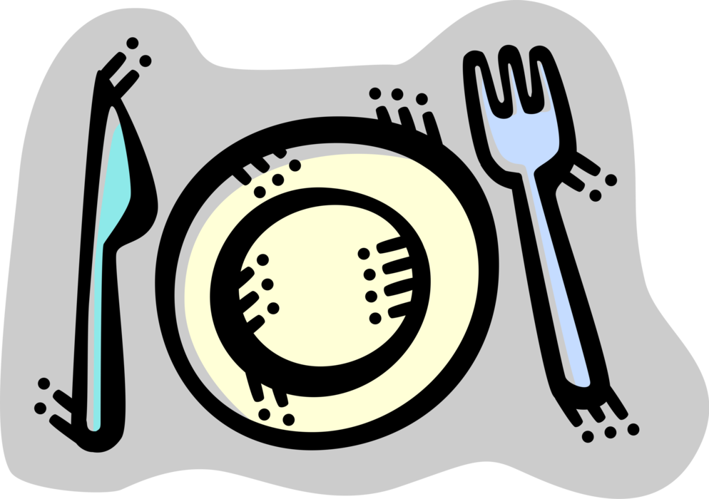 Vector Illustration of Table Place Setting Tableware Plate with Fork and Knife and Utensils