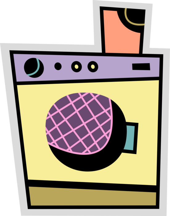 Vector Illustration of Household Appliance Washing Machine Clothes Washer Cleans Laundry