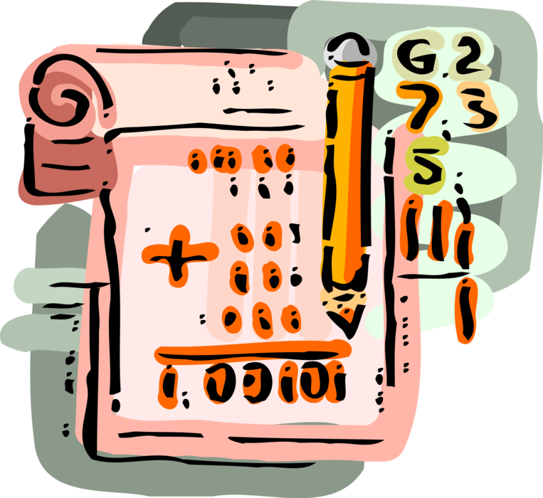 Vector Illustration of Financial Spreadsheet Analysis with Pencil Writing Instrument and Number Calculations