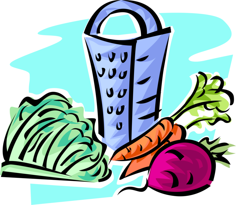 Vector Illustration of Garden Vegetable Carrots, Beet, Cabbage and Food Grater