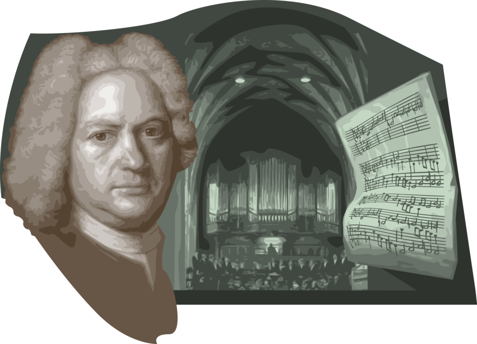 Vector Illustration of Johann Sebastian Bach, German Composer Musician of Baroque Period