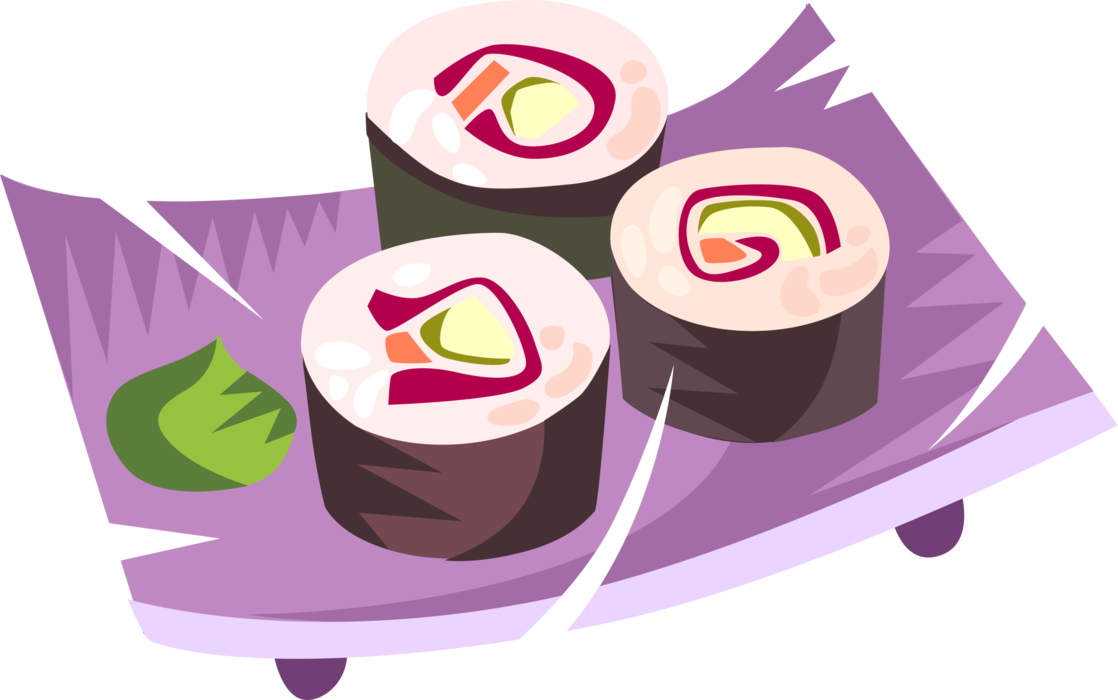 Vector Illustration of Japanese Vinegared Rice Sushi with Wasabi