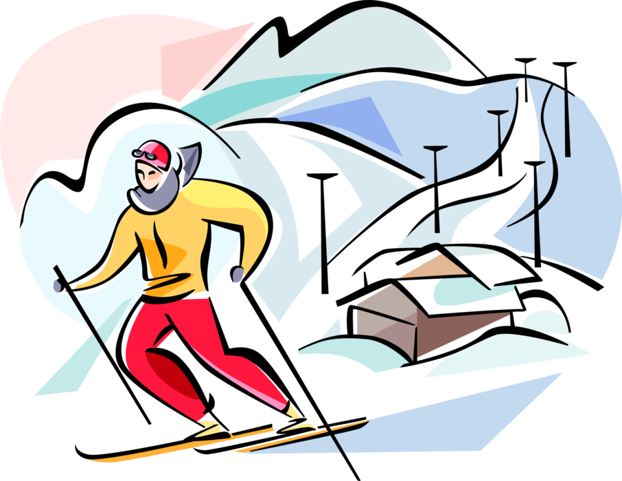 Vector Illustration of Alpine Downhill Skier at Hermon Mountain Ski Resort, Golan Heights, Israel