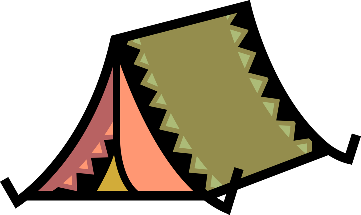Vector Illustration of Outdoor Recreational Activity Camping Pup-Tent Shelter-Half Tent Shelter in Campground
