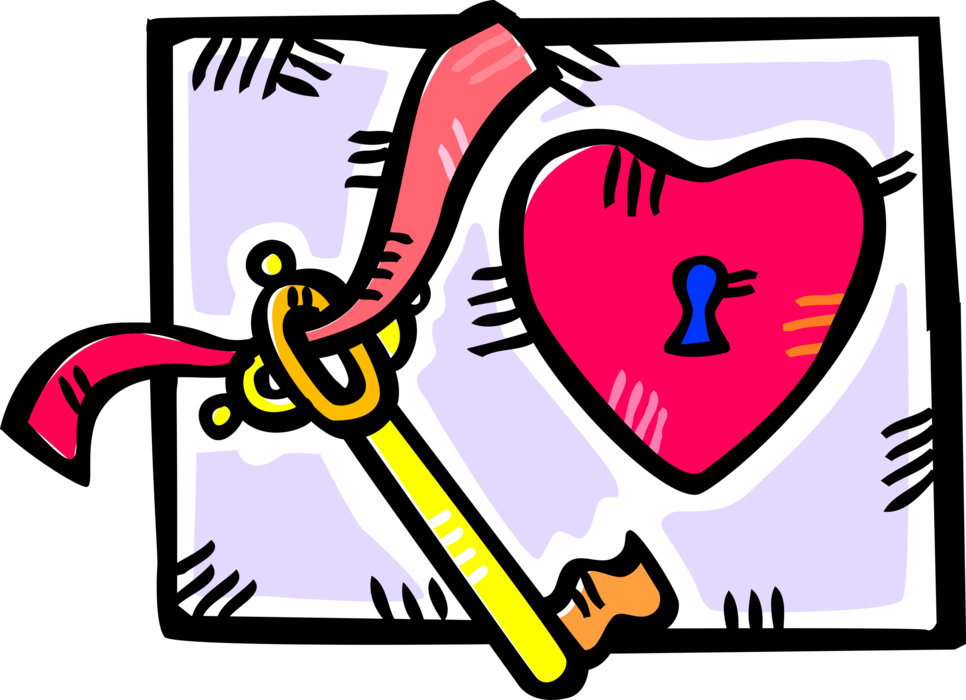 Vector Illustration of Valentine's Day Sentimental Key to My Heart with Passionate Love Heart Keyhole