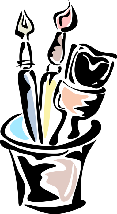Vector Illustration of Visual Arts Artist's Paintbrushes in Cup