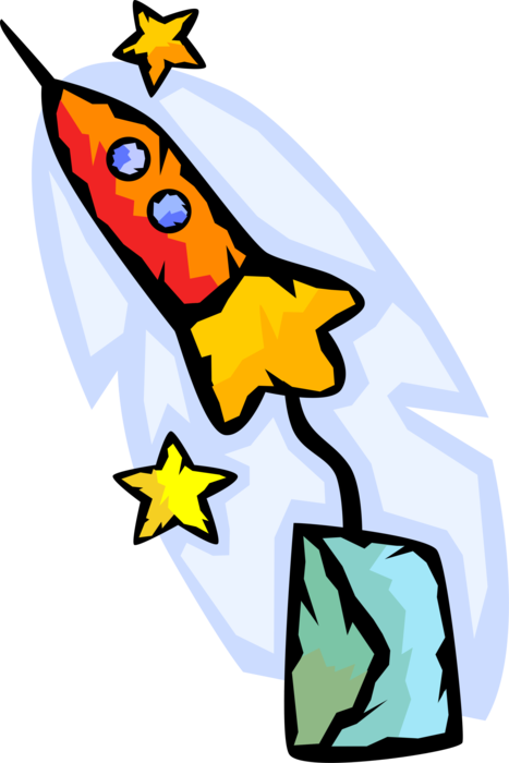 Vector Illustration of Rocketship Spaceship Blasts Off with Letter Envelope in Tow