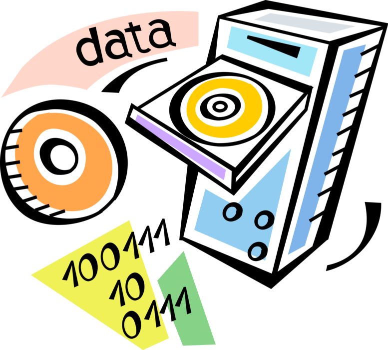 Vector Illustration of Digital Storage Media DVD with Central Processing Unit CPU Personal Desktop Computer System 