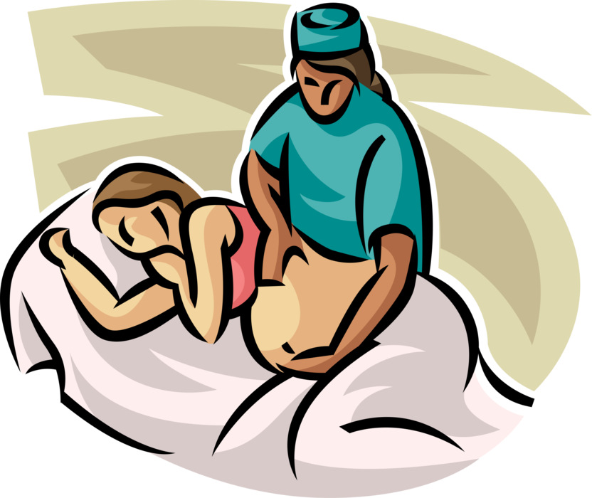 Vector Illustration of Medical Doctor Obstetrician Examines Pregnant Expecting Mother