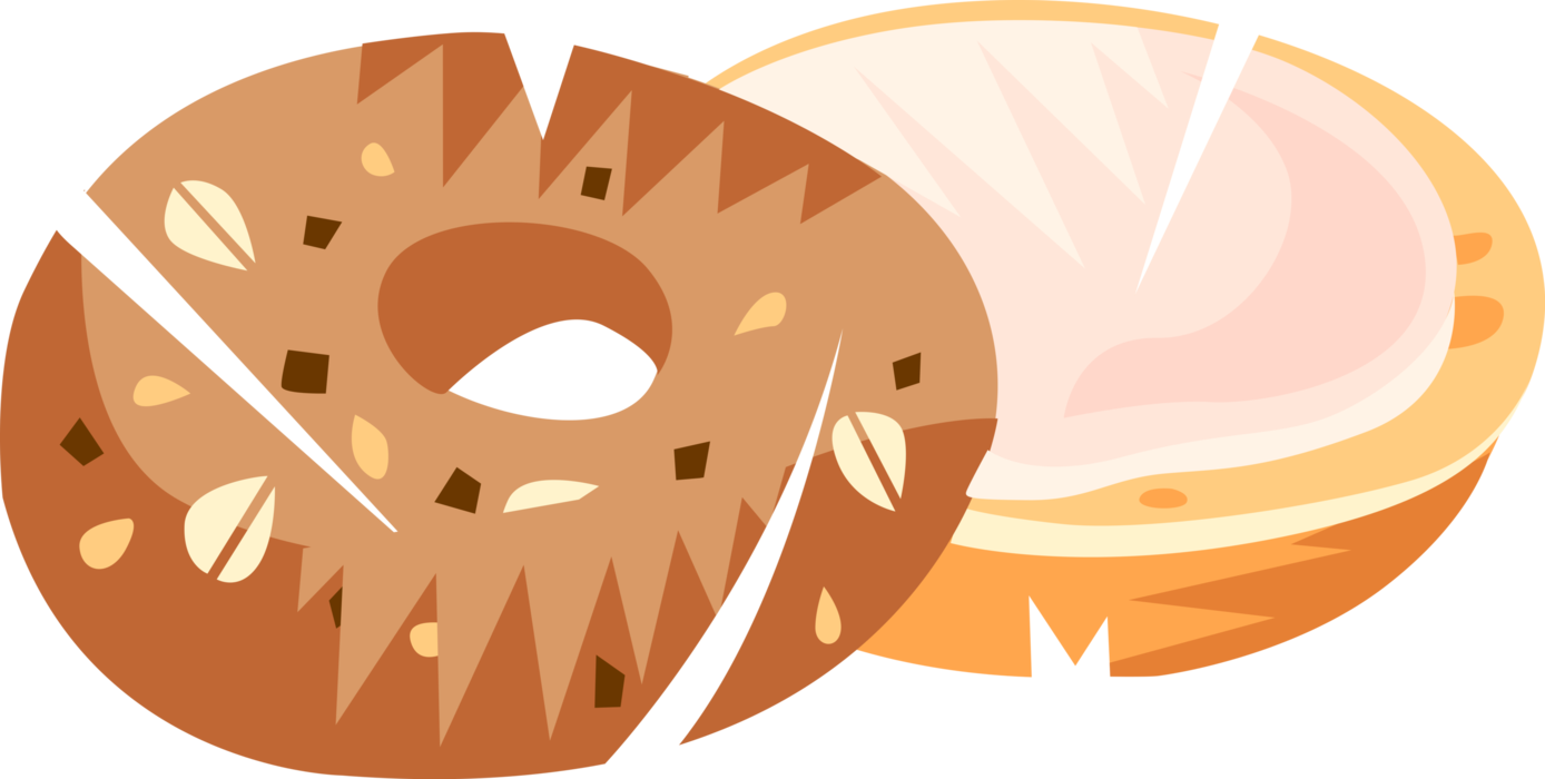 Vector Illustration of Baked Yeasted Dough Bread Bagel with Cream Cheese