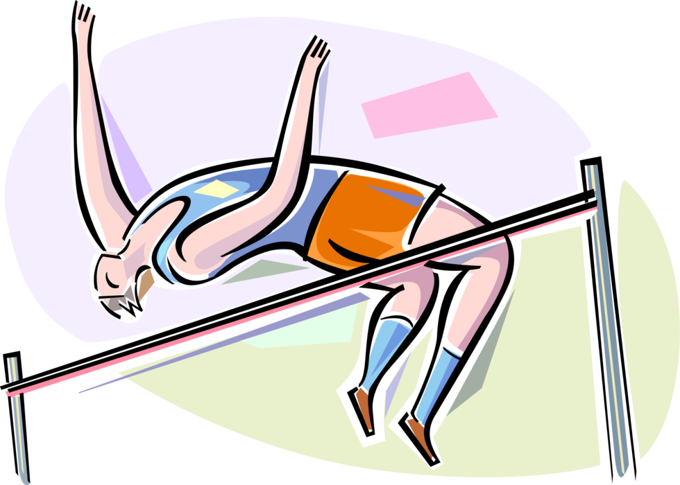 Vector Illustration of Track and Field Athletic Sport Contest High Jumper Clears the Bar in Track Meet Competition