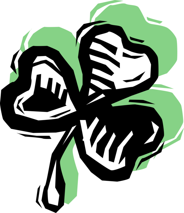 Vector Illustration of St Patrick's Day Four-Leaf Clover Irish Shamrock Brings, Faith, Hope, Love, and Good Luck