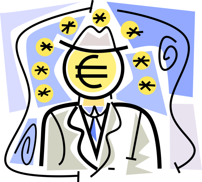 Vector Illustration of Bullish Financial Investor in Euro Symbol Official Currency Sign of Eurozone in European Union