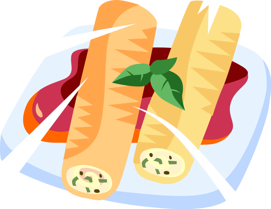 Vector Illustration of Tube-Shaped Fried Pastry Dough Italian Cannoli Pastry Dessert with Creamy Ricotta Cheese Filling 