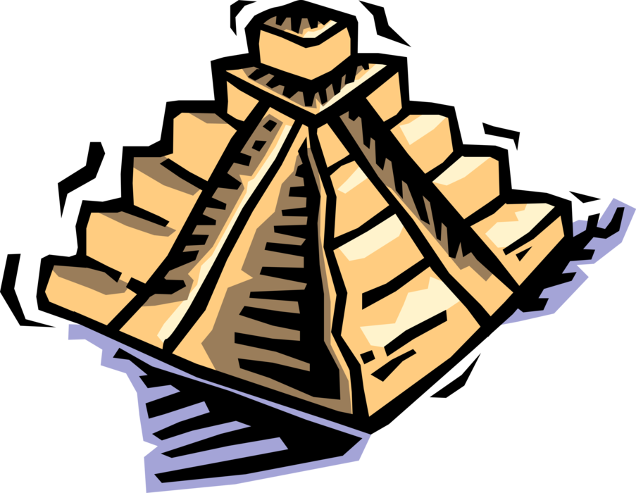 Vector Illustration of Ancient Mayan, Aztec, or Inca Pyramid Structure of Worship and Rituals to Gods