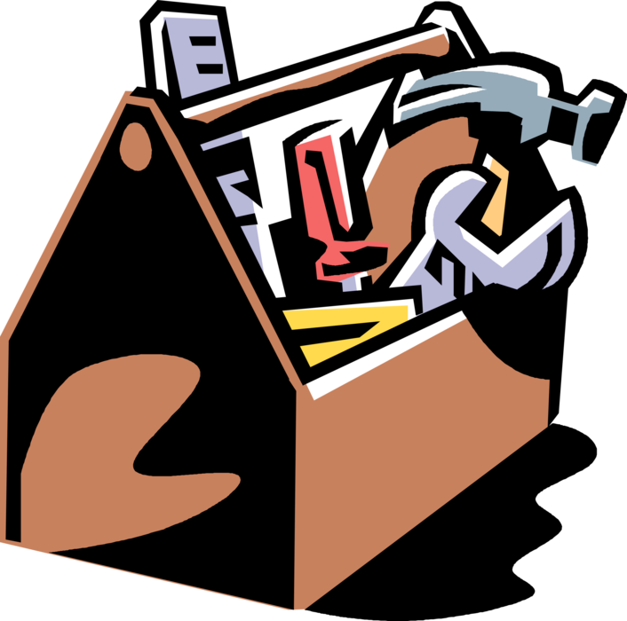 Vector Illustration of Toolbox, Toolkit, Tool Chest or Workbox Organizes and Carries Tools