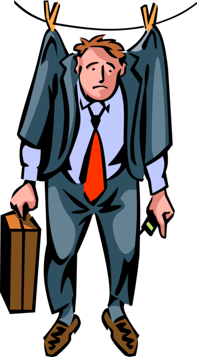 Vector Illustration of Abandoned Failed Businessman Hung Out to Dry on Clothesline