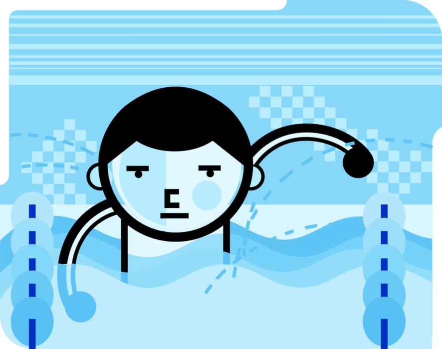 Vector Illustration of Competitive Swimmer in Swimming Race Swims in Pool