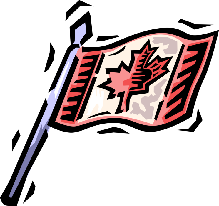 Vector Illustration of National Symbol of Canada Canadian Maple Leaf Flag on Pole