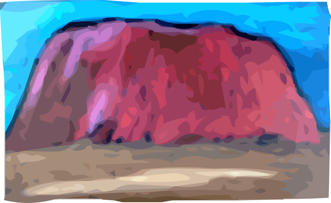 Vector Illustration of Ayers Rock, Uluru, Australia Natural Landmark Sandstone Formation