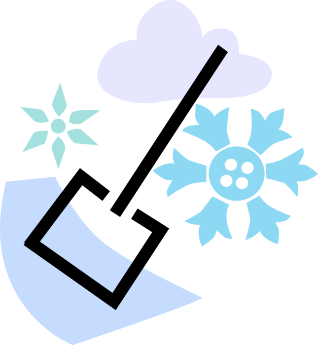 Vector Illustration of Snowflake Ice Crystals Snowstorm with Snow Shovel