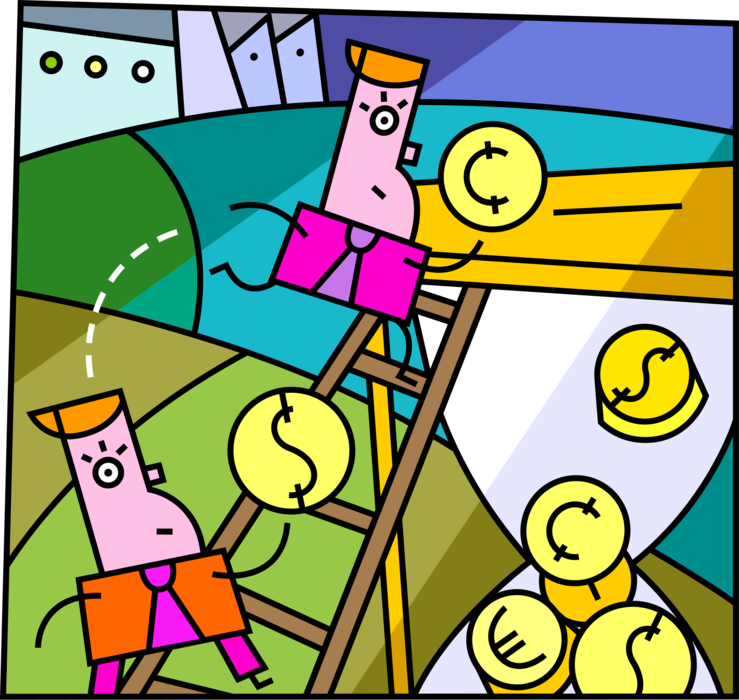 Vector Illustration of Businessmen Buy Time with Cash Money and Hourglass Hoping to Improve Business Outcome